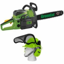 GREEN CAT Tronçonneuse Thermique 52CC Lame 50 Cm GREENCAT + Casque De Protection Complet VITO