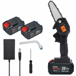 HAPPYSHOPPING Mini Tronçonneuse De 4 Pouces, Petite Scie Abois, Scie Forestiere De Jardin, Norme Europeenne Noire, 4000 Mah Avec Deux Batteries Et Un Chargeur - 4000 Mah Avec Deux Batteries Et Un Chargeur