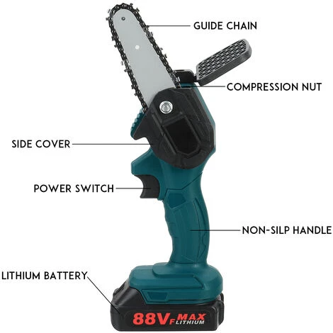 AUGIENB 800W Mini Scie à Chaine électrique Sans Fil 4 Pouces Portable Tron?onneuse à Batterie Sans Fil Avec 2 Batterie 88V 2500mah 6 AUGIENB 800W Mini Scie à Chaine électrique Sans Fil 4 Pouces Portable Tron?onneuse à Batterie Sans Fil Avec 2 Batterie 88V 2500mah – Image 4