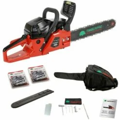 TIMBERPRO Tronçonneuse Thermique 50 Cm3, Semi Pro, Guide 40 Cm, 2 Chaines + Housse De Transport Et Accessoires
