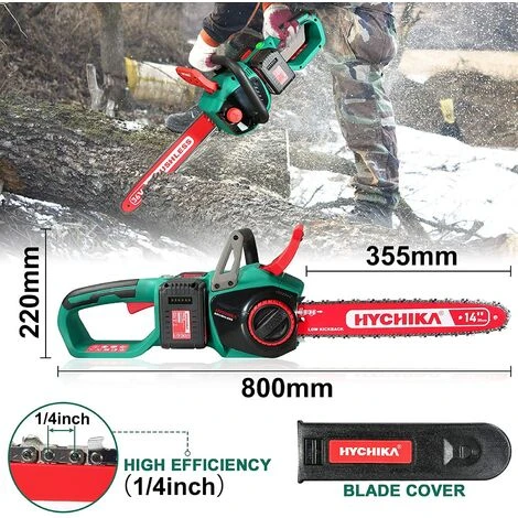 Tronçonneuse Sans Fil 36V, HYCHIKA 8000RPM Scie à ChaîNe ÉLectrique Sans Balai, Barre De Coupe 35,5cm, 2 Piles De 4,0 A, Tension De Chaîne Sans Outils, Lubrification Des Chaînes Automobiles 4 Tronçonneuse Sans Fil 36V, HYCHIKA 8000RPM Scie à ChaîNe ÉLectrique Sans Balai, Barre De Coupe 35,5cm, 2 Piles De 4,0 A, Tension De Chaîne Sans Outils, Lubrification Des Chaînes Automobiles – Image 2
