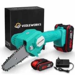 MOHOO [5 Modèles En Option] Scie à Chaine Sans Fil 4 Pouce 1080W 18V Scie à Main Simple Avec 2 Batterie Bleu