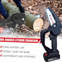 HAPPYSHOPPING Mini Tronçonneuse Electrique Sans Fil De 4 Pouces Scie A Bois Electrique Rechargeable 24 V, Secateur A Une Main Scie A Chaine Pour Coupe De Bois De Branche D'arbre De Coupe De Bois, Prise Europeenne, (deux Types De Piles), Modele : Rouge 20 - Modele:Rouge -TronçOnneuse Et Accessoire Sales 36105065 4