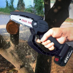 HAPPYSHOPPING Mini Tronçonneuse Electrique Sans Fil De 4 Pouces Scie A Bois Electrique Rechargeable 24 V, Secateur A Une Main Scie A Chaine Pour Coupe De Bois De Branche D'arbre De Coupe De Bois, Prise Europeenne, (deux Types De Piles), Modele : Rouge 20 - Modele:Rouge -TronçOnneuse Et Accessoire Sales 36105065 5