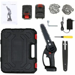 HAPPYSHOP Mini Tronçonneuse Electrique Noire De 6 Pouces Avec 2 Tronçonneuses A Batterie 24V Avec 2 Chaines De Remplacement Petite Tronçonneuse Portable Avec EU