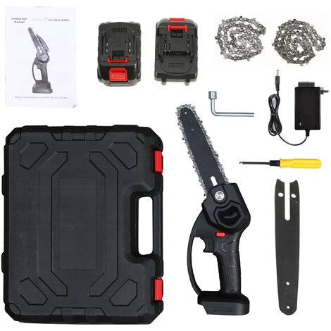 HAPPYSHOP Mini Tronçonneuse Electrique Noire De 6 Pouces Avec 2 Tronçonneuses A Batterie 24V Avec 2 Chaines De Remplacement Petite Tronçonneuse Portable Avec EU 3 HAPPYSHOP Mini Tronçonneuse Electrique Noire De 6 Pouces Avec 2 Tronçonneuses A Batterie 24V Avec 2 Chaines De Remplacement Petite Tronçonneuse Portable Avec EU