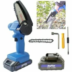 DAY PLUS Mini-tronçonneuse Avec Batterie 4 Pouces Petite Tronçonneuse à La Scie à Tronçonneuse à La Chaîne à La Ligne Unique Avec 1 Piles Et 1 Chaînes, Serrure De Sécurité, Tronçonneuse électrique Adaptée à L'horticulture / Arbres / En Bois De Jardin