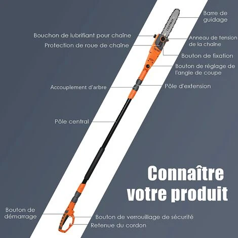 COSTWAY Elagueuse Sur Perche Télescopique 212-286 Cm 750W Tête Réglable Réservoir D'Huile 60 Ml Guide De Chaine 25 Cm Pour Haie 4 COSTWAY Elagueuse Sur Perche Télescopique 212-286 Cm 750W Tête Réglable Réservoir D'Huile 60 Ml Guide De Chaine 25 Cm Pour Haie – Image 2