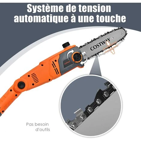COSTWAY Elagueuse Sur Perche Télescopique 212-286 Cm 750W Tête Réglable Réservoir D'Huile 60 Ml Guide De Chaine 25 Cm Pour Haie 6 COSTWAY Elagueuse Sur Perche Télescopique 212-286 Cm 750W Tête Réglable Réservoir D'Huile 60 Ml Guide De Chaine 25 Cm Pour Haie – Image 4