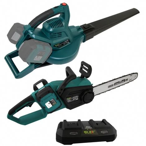 SILEX Tronçonneuse + Souffleur 3 En 1 Sans Fil à Batterie 40V SLX ® + Chargeur + 2 Batteries 6 Ah 3 SILEX Tronçonneuse + Souffleur 3 En 1 Sans Fil à Batterie 40V SLX ® + Chargeur + 2 Batteries 6 Ah