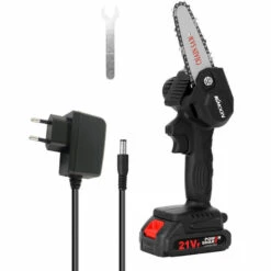 Tronçonneuse à Batterie KKmoon Mini Scie à Chaîne électrique Sans Fil Pour La Maison Scie à Chaîne Portative Pour L'exploitation Forestière Et L'abattage D'arbres Scie à Chaîne électrique Portative Au Lithium Avec Batterie + Chargeur + Chaîne + Clé, Prise