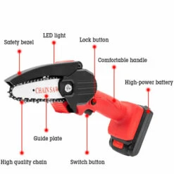 SUPERSELLER Tronçonneuse à Batterie Mini Scie à Chaîne électrique Sans Fil, Scie à Chaîne à Batterie Au Lithium, Scie électrique, Scie à Bois, Petite Scie à Bois, Scie à Bois De Jardin, Rouge -TronçOnneuse Et Accessoire Sales 47158489 4