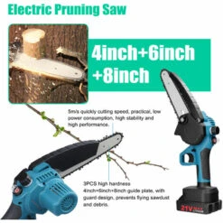 HAPPYSHOPPING 4"+6"+8" Guide Mini Tronçonneuse électrique Rechargeable Tronçonneuse Domestique Au Lithium à Main Deux électricité Une Charge, Moteur Brossé, Emballage En Carton, Norme Européenne 220V -TronçOnneuse Et Accessoire Sales 49189976 4