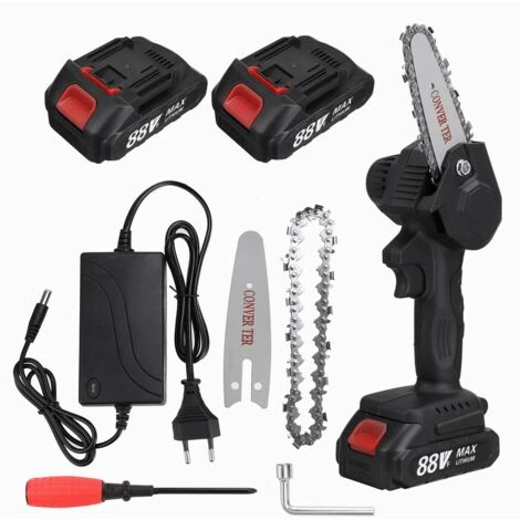 JMAX 800W Tronçonneuse à Batterie 88VF 2 Batterie Portable Scie Électrique Jardin Logging Avce Chaîne - Noir 3 JMAX 800W Tronçonneuse à Batterie 88VF 2 Batterie Portable Scie Électrique Jardin Logging Avce Chaîne - Noir