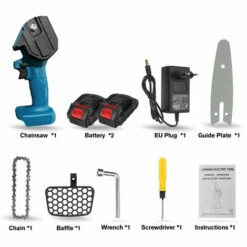 JMAX 18V Scie à Chaine Tronconneuse à Batterie 4 Pouces Guide Portable électrique Sans Fil Avec 2 Batterie 2500mah Bleu -TronçOnneuse Et Accessoire Sales 53775939 5