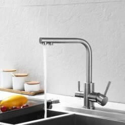LIFCAUSAL Robinet De Cuisine Évier En Acier Inoxydable Purificateur D'eau Chaude Et Froide Robinet à Double Sortie -TronçOnneuse Et Accessoire Sales 54378158 2