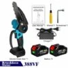 Scie à Chaîne électroportative 1200W ONEVAN Mini Tronçonneuse électrique Sans Fil - 6 Pouces - Bleu Pour Makita 18V - Avec 2 Batteries - Vitesse Réglable Pour La Coupe Du Bois -TronçOnneuse Et Accessoire Sales 54715086 1