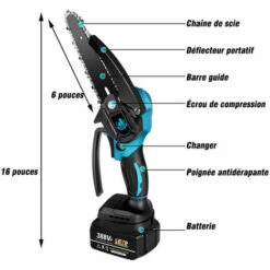 Scie à Chaîne électroportative 1200W ONEVAN Mini Tronçonneuse électrique Sans Fil - 6 Pouces - Bleu Pour Makita 18V - Avec 2 Batteries - Vitesse Réglable Pour La Coupe Du Bois -TronçOnneuse Et Accessoire Sales 54715086 2