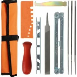 Affutage Chaine Tronçonneuse Lime Affutage Tronconneuse Plate Lames Rondes, Poignée De Bois, Jauge Profondeur, Jauge Contrôle Rapide, Nettoyeur Rainure Et Guide Laminage-Macaron