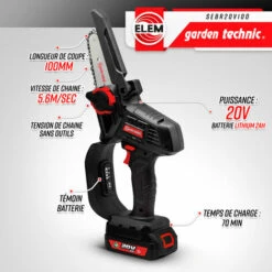 ELEM GARDEN TECHNIC Tronçonneuse Portative Rechargeable 20V - Livrée Avec Batterie Et Chargeur -TronçOnneuse Et Accessoire Sales 56384363 2
