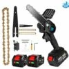 Scie à Chaîne électroportative | Tronçonneuse à Batterie 1200W ONEVAN - Mini Tronçonneuse électrique - Sans Fil 6 Pouces Pour Makita 18V - Vitesse Réglable Pour La Coupe Du Bois - Noir Avec 2*batteries, 2*chaînes Or Et 1*guide -TronçOnneuse Et Accessoire Sales 56499832 1