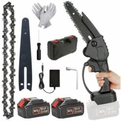 LRISHOM Tronçonneuse à Batterie, 6 Pouces Tronçonneuse Avec Batterie 2 * 3000mAh Tronçonneuse à Main 36V Tronçonneuse Rechargeable