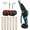 Scie à Chaîne électroportative Brushless 6 Pouces 1200W ONEVAN Mini Tronçonneuse électrique Sans Fil Pour Makita 18V Batterie | Vitesse Réglable Pour La Coupe Du Bois - Avec 2*Batteries+6*chaine Or -TronçOnneuse Et Accessoire Sales 57754913 1