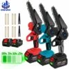 Scie à Chaîne électroportative | Tronçonneuse à Batterie 6 Pouces Sans Fil 1200W | Pour Makita 18V Batterie - Vitesse Réglable Pour La Coupe Du Bois - Onevan - Avec 2*Batterie+8*chaine Or+2*guide - Bleu 1 Scie à Chaîne électroportative | Tronçonneuse à Batterie 6 Pouces Sans Fil 1200W | Pour Makita 18V Batterie - Vitesse Réglable Pour La Coupe Du Bois - Onevan - Avec 2*Batterie+8*chaine Or+2*guide - Bleu -TronçOnneuse Et Accessoire Sales 58167093 1