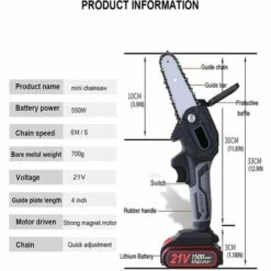 JOORRT Mini Tronconneuse Electrique A Batterie 1500mAh Rechargeable Sans Fil Avec Chargeur Mini Tronçonneuse Sans Fil De 4 Pouces 21V Puissant 6m/s 2 Batterie 2 Chaîne 2 Guidage 10 JOORRT Mini Tronconneuse Electrique A Batterie 1500mAh Rechargeable Sans Fil Avec Chargeur Mini Tronçonneuse Sans Fil De 4 Pouces 21V Puissant 6m/s 2 Batterie 2 Chaîne 2 Guidage -TronçOnneuse Et Accessoire Sales 59171138 4