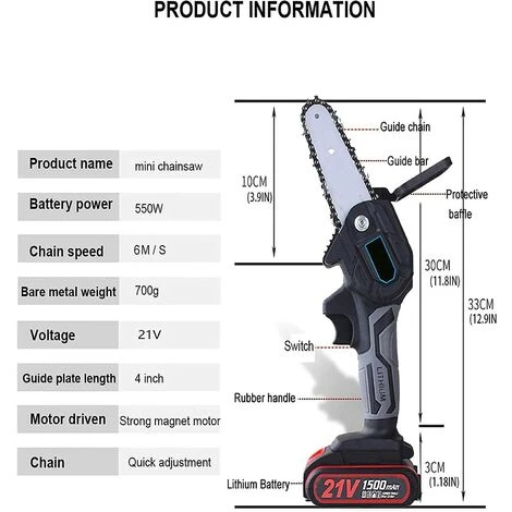 JOORRT Mini Tronconneuse Electrique A Batterie 1500mAh Rechargeable Sans Fil Avec Chargeur Mini Tronçonneuse Sans Fil De 4 Pouces 21V Puissant 6m/s 2 Batterie 2 Chaîne 2 Guidage 6 JOORRT Mini Tronconneuse Electrique A Batterie 1500mAh Rechargeable Sans Fil Avec Chargeur Mini Tronçonneuse Sans Fil De 4 Pouces 21V Puissant 6m/s 2 Batterie 2 Chaîne 2 Guidage – Image 4