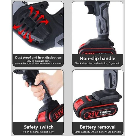 JOORRT Mini Tronconneuse Electrique A Batterie 1500mAh Rechargeable Sans Fil Avec Chargeur Mini Tronçonneuse Sans Fil De 4 Pouces 21V Puissant 6m/s 2 Batterie 2 Chaîne 2 Guidage 7 JOORRT Mini Tronconneuse Electrique A Batterie 1500mAh Rechargeable Sans Fil Avec Chargeur Mini Tronçonneuse Sans Fil De 4 Pouces 21V Puissant 6m/s 2 Batterie 2 Chaîne 2 Guidage – Image 5