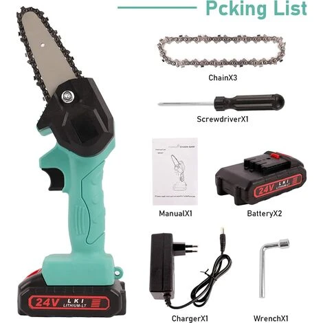 JOORRT 4 Pouces Mini Tronçonneuse Tronçonneuse Électrique Rechargeable De 24V Tronçonneuse à Batterie Portable Avec Chargeur Et Chaîne Mini Tronçonneuse Sans Fil Pour Tailler Le Jardinage 4 JOORRT 4 Pouces Mini Tronçonneuse Tronçonneuse Électrique Rechargeable De 24V Tronçonneuse à Batterie Portable Avec Chargeur Et Chaîne Mini Tronçonneuse Sans Fil Pour Tailler Le Jardinage – Image 2