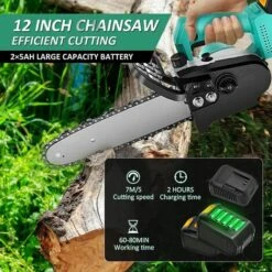 JOORRT Tronconneuse A Batterie 12 Pouces 21V 5Ah Tronçonneuse Electrique Sans Fil Tronçonneuse Portative à Une Main Avec 2 Batterie Et Chargeur Pour Le Jardinage Coupes à Bois Elagueurs -TronçOnneuse Et Accessoire Sales 59171181 2