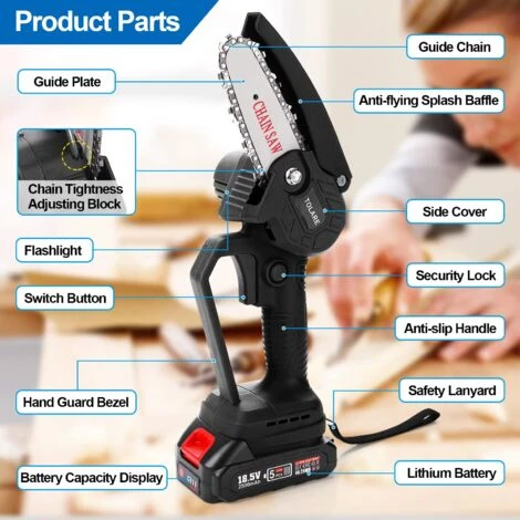 TOLARE Tronçonneuse à Batterie, 21V 2 Batterie 2500mAh Batterie, Tronçonneuses Pour La Coupe Du Bois, Les Branches D'arbres 4 TOLARE Tronçonneuse à Batterie, 21V 2 Batterie 2500mAh Batterie, Tronçonneuses Pour La Coupe Du Bois, Les Branches D'arbres – Image 2