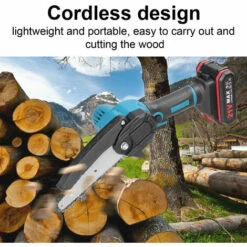 LIFCAUSAL Scies D'élagage électriques Portables 21 V 6 Pouces Petit Moteur De Brosse De Tronçonneuse à Fendre Le Bois Outil De Travail Du Bois à Une Main Pour Jardin Verger (bleu 2 Piles) -TronçOnneuse Et Accessoire Sales 63746235 2