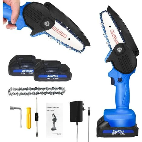 DAY PLUS Scie à Chaîne Sans Fil 21 V, Tronçonneuse électrique à Piles De 10,2 Cm Avec Deux Batteries Lithium-ion De 1,5 Ah Et Un Chargeur, Mini Tronçonneuse Portable Légère à Commande à Une Main Pour Couper Des Branches D'arbres 3 DAY PLUS Scie à Chaîne Sans Fil 21 V, Tronçonneuse électrique à Piles De 10,2 Cm Avec Deux Batteries Lithium-ion De 1,5 Ah Et Un Chargeur, Mini Tronçonneuse Portable Légère à Commande à Une Main Pour Couper Des Branches D'arbres