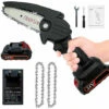 THSINDE Mini Tronconneuse A Batterie,avec 1 Piles Et 2 Chaînes,4 Pouces, Tronçonneuse Rechargeable Portative Pour La Coupe De Branche Arbre De Gardin -TronçOnneuse Et Accessoire Sales 64857302 1