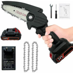 THSINDE Mini Tronconneuse A Batterie,avec 1 Piles Et 2 Chaînes,4 Pouces, Tronçonneuse Rechargeable Portative Pour La Coupe De Branche Arbre De Gardin