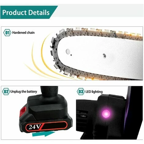 THSINDE Mini Tronconneuse A Batterie,avec 1 Piles Et 2 Chaînes,4 Pouces, Tronçonneuse Rechargeable Portative Pour La Coupe De Branche Arbre De Gardin 6 THSINDE Mini Tronconneuse A Batterie,avec 1 Piles Et 2 Chaînes,4 Pouces, Tronçonneuse Rechargeable Portative Pour La Coupe De Branche Arbre De Gardin – Image 4