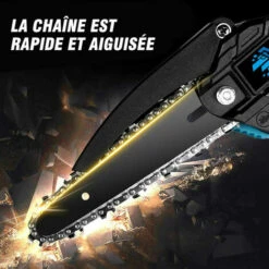 Tronçonneuse à Batterie Mini Scie à Chaîne électroportative 1200W ONEVAN , Mini Tronçonneuse électrique Sans Fil 6 Pouces Pour Makita 18V - Vitesse Réglable Pour La Coupe Du Bois - Bleu - Avec 2*batteries + 4*chaines Or + 2*guide -TronçOnneuse Et Accessoire Sales 65421170 4