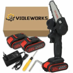 AUGIENB Scie à Chaine Scie à Buche Tron?onneuse à Batterie à Batterie élagueuse Sans Fil électrique 1080W 4" 18V Avec 2 Batteries 2900Mah