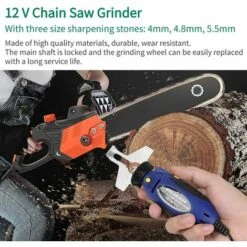 OSQI Mini Affûteuse De Scie à Chaîne, DC 12V 55W Système De Affûtage De Machine De Meulage De Scie à Chaîne électrique Avec Trois Tailles De Meules -TronçOnneuse Et Accessoire Sales 65989187 5