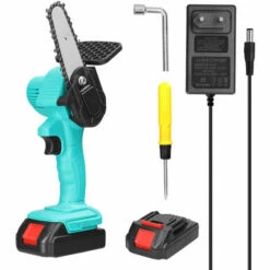 QERSTA Scies à élaguer électriques à Batterie Au Lithium Rechargeable 21V 4 Pouces Petit Moteur De Brosse De Tronçonneuse à Fendre Le Bois Outil électrique à Une Main Pour Le Travail Du Bois (Vert)