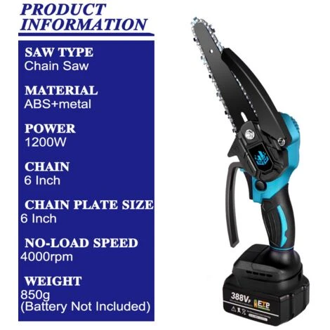 Tronçonneuse à Batterie Mini Scie à Chaîne électroportative ONEVAN , Mini Tronçonneuse électrique Avec 2*batteires, 2*chaines Et 1*guides + Ventilateur De Poêle à 6 Lames Avec Thermometre 4 Tronçonneuse à Batterie Mini Scie à Chaîne électroportative ONEVAN , Mini Tronçonneuse électrique Avec 2*batteires, 2*chaines Et 1*guides + Ventilateur De Poêle à 6 Lames Avec Thermometre – Image 2