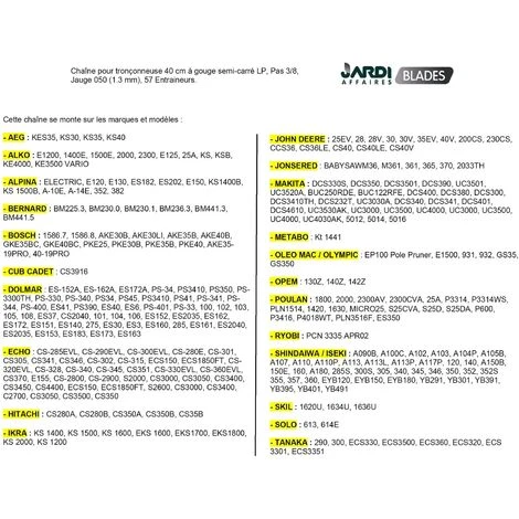 JARDIAFFAIRES Chaîne Pro 40cm Pour Tronçonneuse 3/8-050-1,3mm-57 Entraineurs = 91-57E 4 JARDIAFFAIRES Chaîne Pro 40cm Pour Tronçonneuse 3/8-050-1,3mm-57 Entraineurs = 91-57E – Image 2