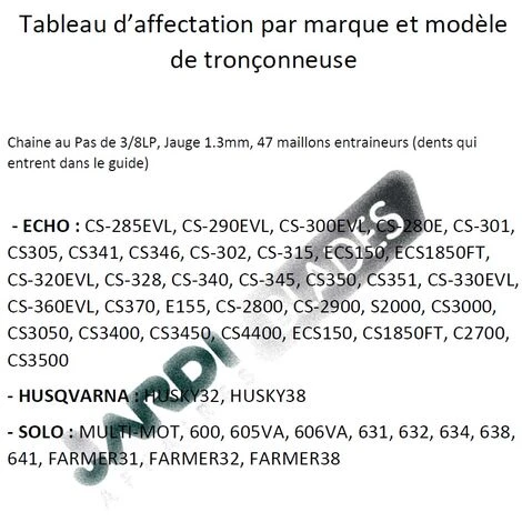 JARDIAFFAIRES Chaîne Pro 30cm Pour Tronçonneuse ECHO-SOLO 3/8-050-1,3mm-47 Entraineurs = 91-47E 4 JARDIAFFAIRES Chaîne Pro 30cm Pour Tronçonneuse ECHO-SOLO 3/8-050-1,3mm-47 Entraineurs = 91-47E – Image 2