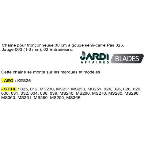 JARDIAFFAIRES Chaîne Pro 38cm Pour Tronçonneuse Stihl 325-063-1,6mm-62 Entraineurs = 22-62E 4 JARDIAFFAIRES Chaîne Pro 38cm Pour Tronçonneuse Stihl 325-063-1,6mm-62 Entraineurs = 22-62E – Image 2