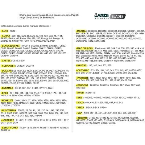 JARDIAFFAIRES Chaîne Pro 40cm Pour Tronçonneuse 3/8-050-1,3mm-56 Entraineurs = 91-56E 4 JARDIAFFAIRES Chaîne Pro 40cm Pour Tronçonneuse 3/8-050-1,3mm-56 Entraineurs = 91-56E – Image 2